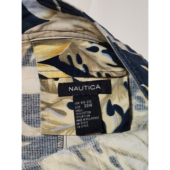 Nautica Navy And Yellow Floral Vacation Men's Swim Trunks - 38W - Front Tie - Picture 6 of 7